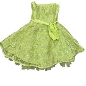 Jessica McClintock Gunne Sax Green Strapless Dress SZ 5 Y2K 90s 80s tulle lace